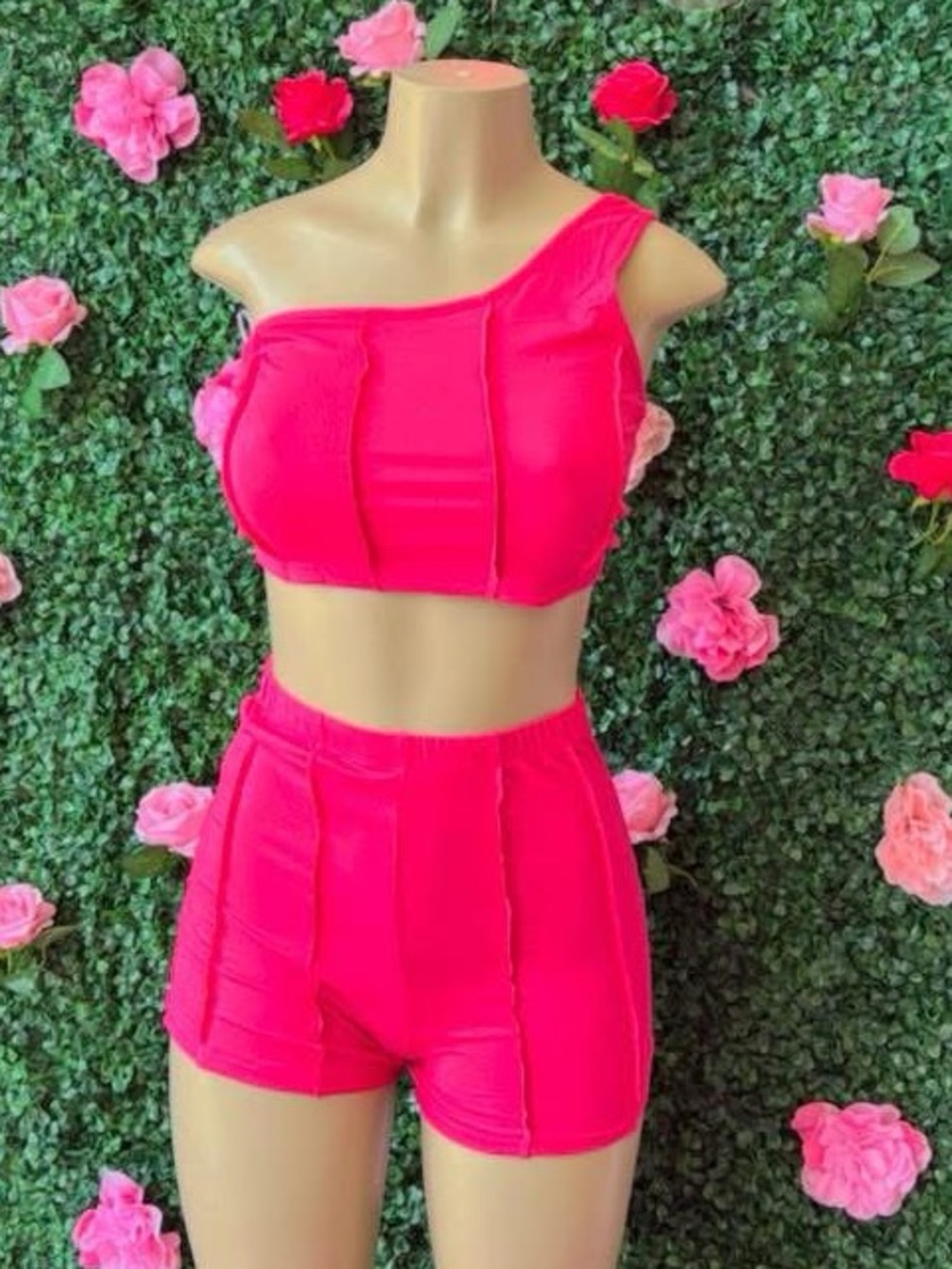 Asymmetrical One-Shoulder Hot Pink Crop Top - Women Tops